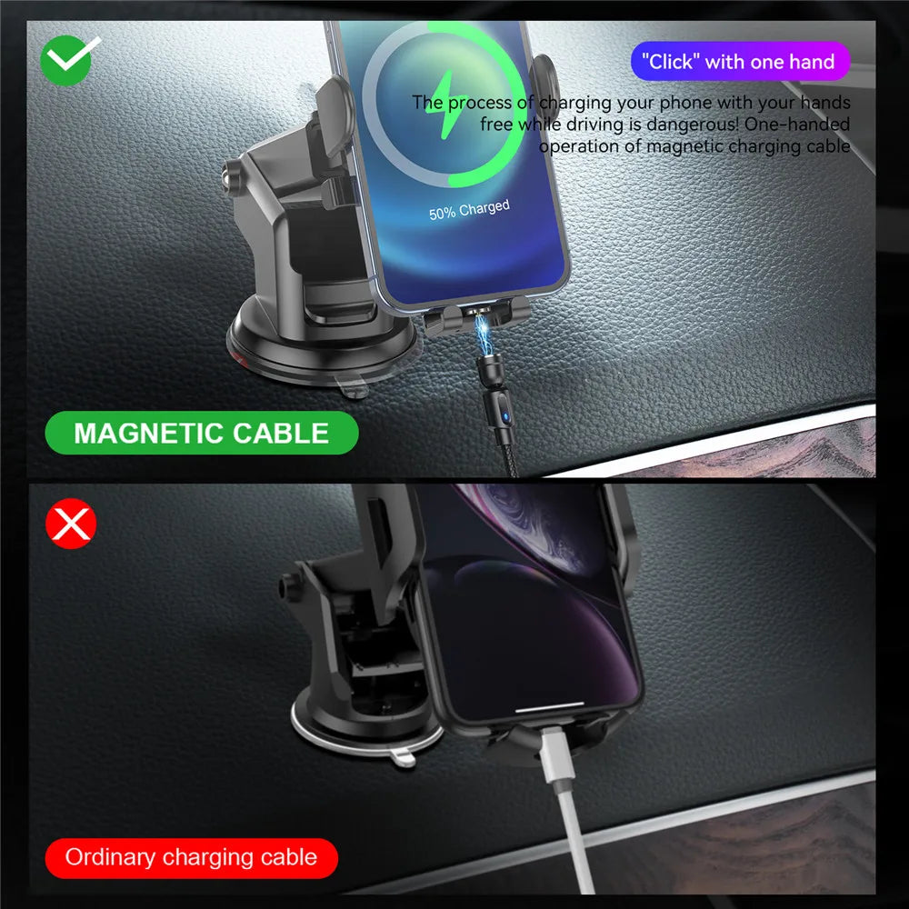 3-in-1 Magnetic USB Cable – 540° Rotation, Strong Magnet, 2.4A Charging