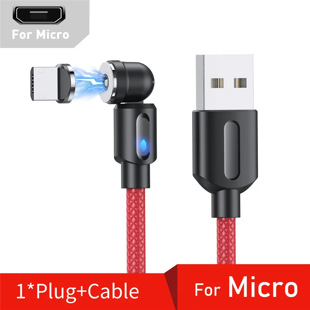 3-in-1 Magnetic USB Cable – 540° Rotation, Strong Magnet, 2.4A Charging