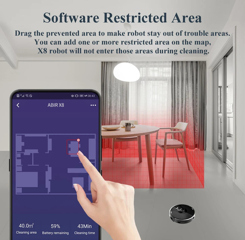 ABIR X8 Smart Robot Vacuum Cleaner – Dual Laser SLAM, Y-Shape Mopping, 3-Year Warranty