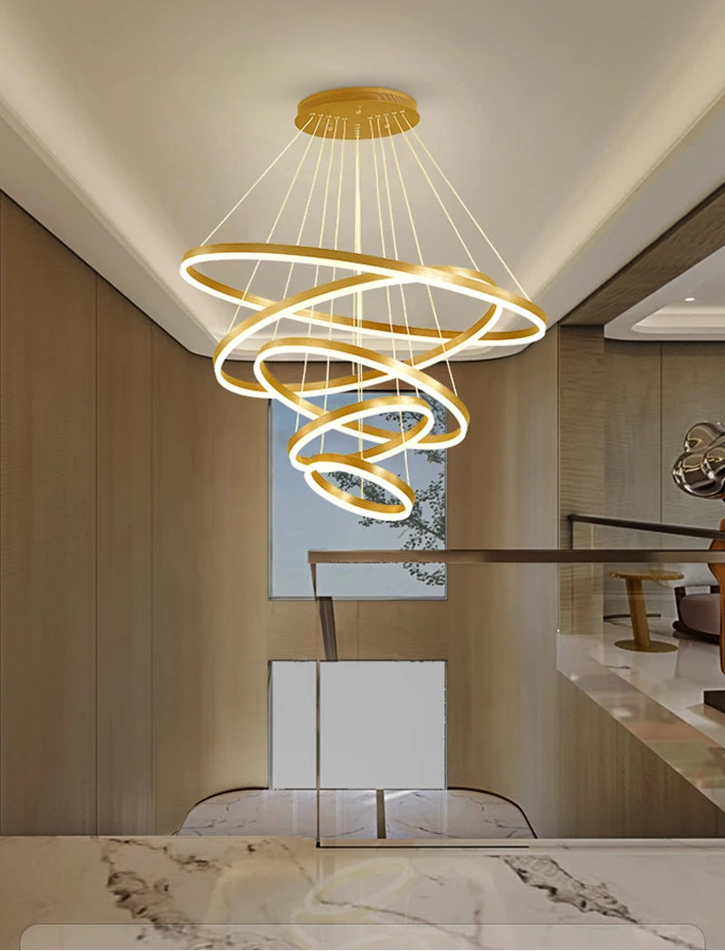 MAN TANG JIN Modern LED Pendant Chandelier | Adjustable Ring Sizes, Smart Dimming