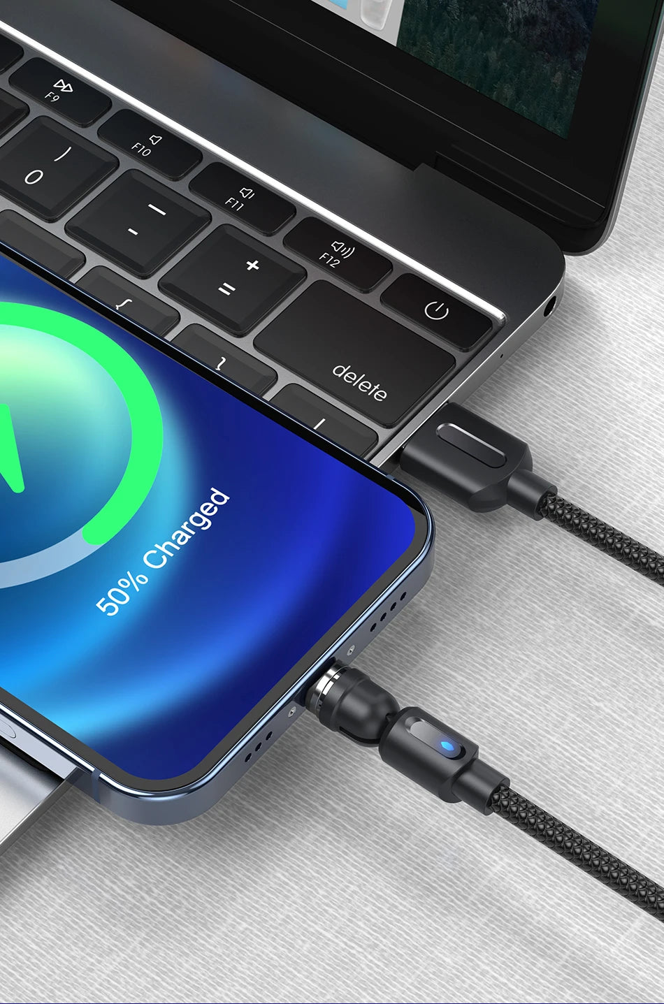 3-in-1 Magnetic USB Cable – 540° Rotation, Strong Magnet, 2.4A Charging