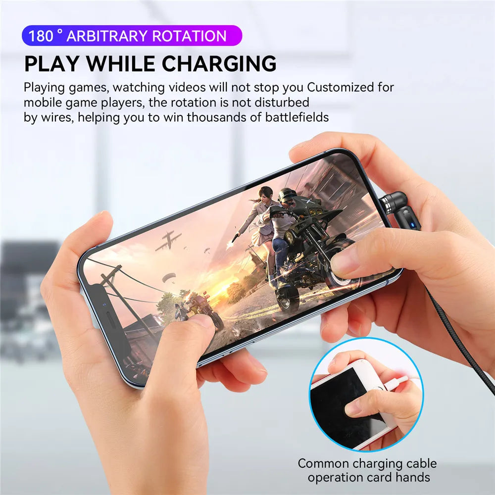 3-in-1 Magnetic USB Cable – 540° Rotation, Strong Magnet, 2.4A Charging