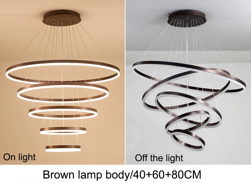 MZXFA Smart LED Pendant Chandelier | Adjustable Ring Sizes, Warm/Neutral/Cool Light