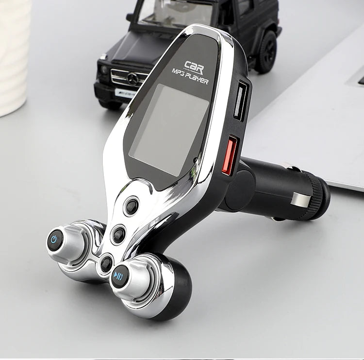 JINSERTA Bluetooth FM Transmitter with Dual USB QC3.0 Fast Charging & TFT Display – Hands-Free Car Kit (BT 5.0)