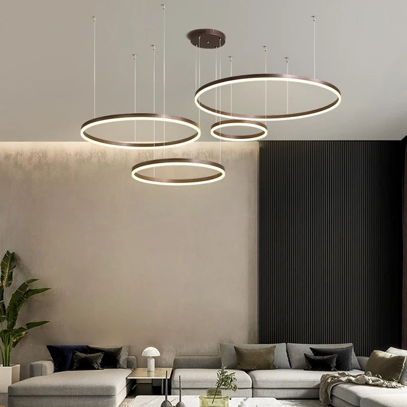MZXFA Modern LED Pendant Chandelier | Adjustable Ring Sizes, Warm/Neutral/Cool