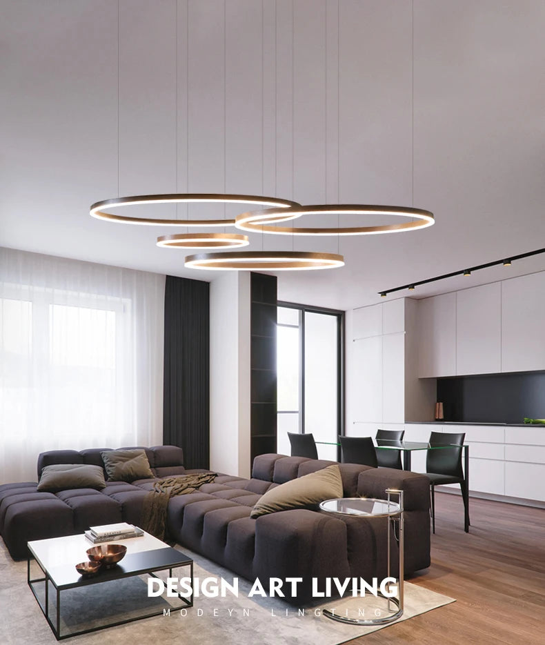 MZXFA Modern LED Pendant Chandelier | Adjustable Ring Sizes, Warm/Neutral/Cool