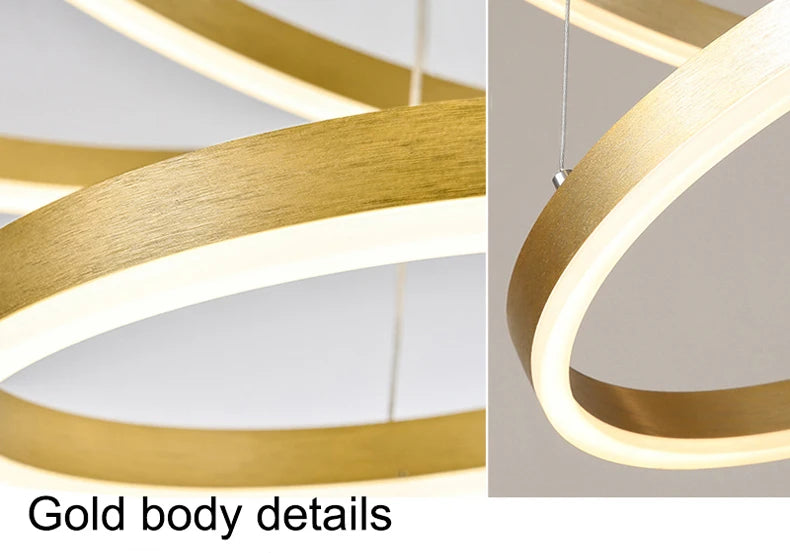 MZXFA Modern LED Pendant Chandelier | Adjustable Ring Sizes, Warm/Neutral/Cool