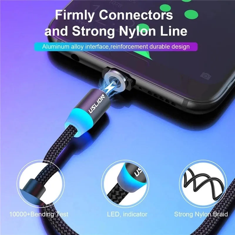 Magnetic Charging Cable 360 Degree – USB-A to Type-C / Lightning / Micro USB (2.4A)