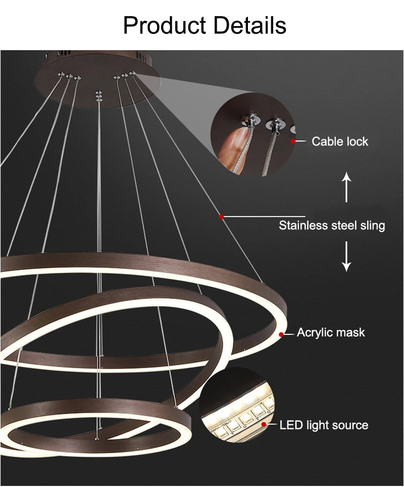 MAN TANG JIN Modern LED Pendant Chandelier | Adjustable Ring Sizes, Smart Dimming