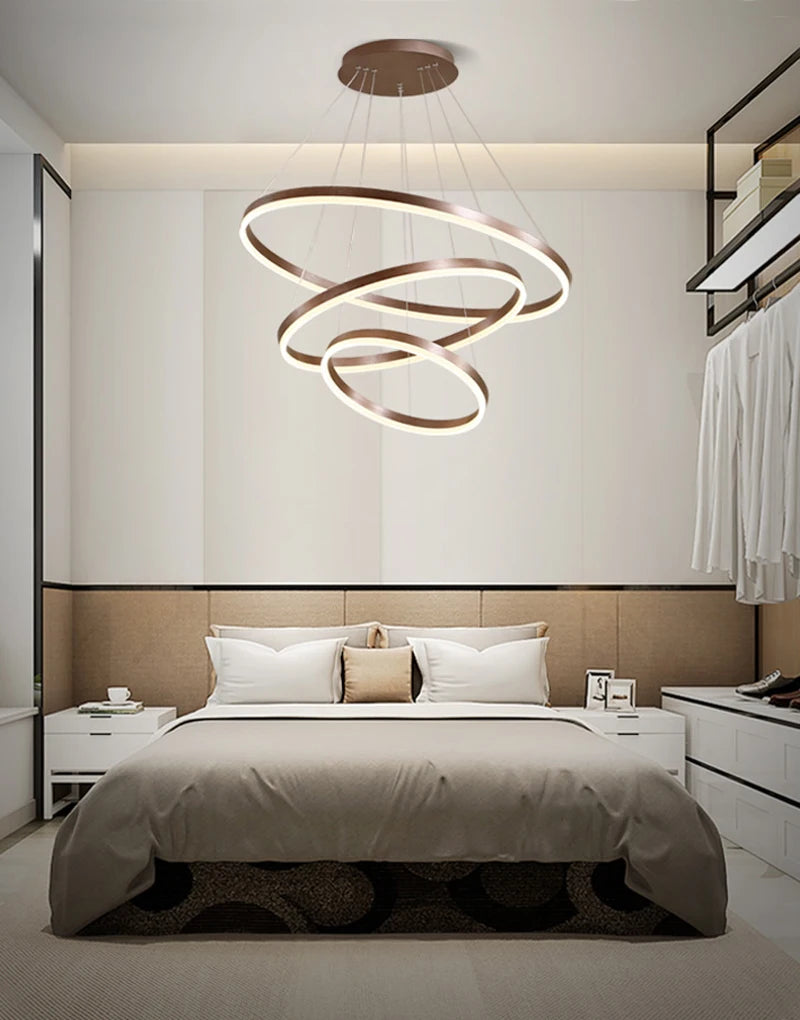 MAN TANG JIN Modern LED Pendant Chandelier | Adjustable Ring Sizes, Smart Dimming
