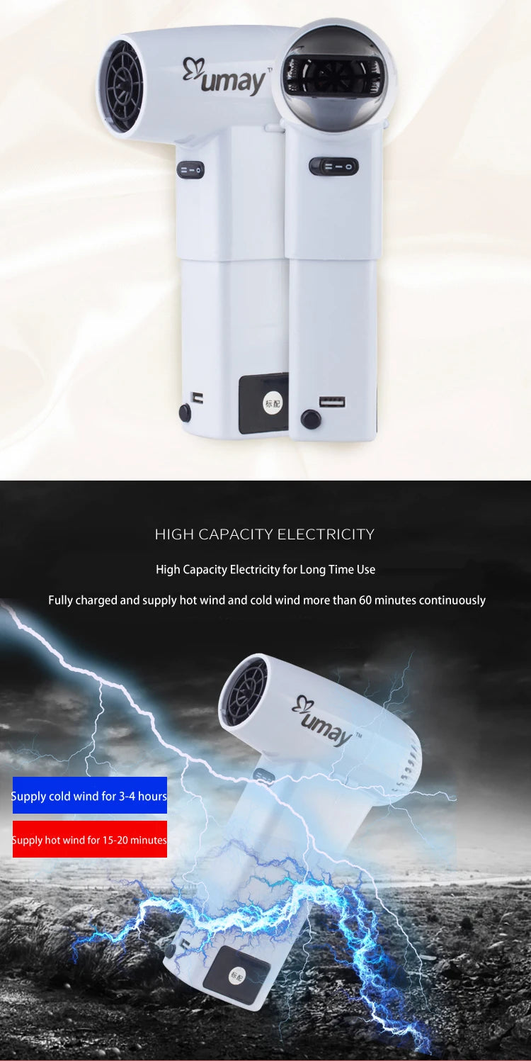 UMAY Portable Cordless Hair Dryer RX-010 – 400W Thermostatic Hot & Cold Wind, Travel-Ready