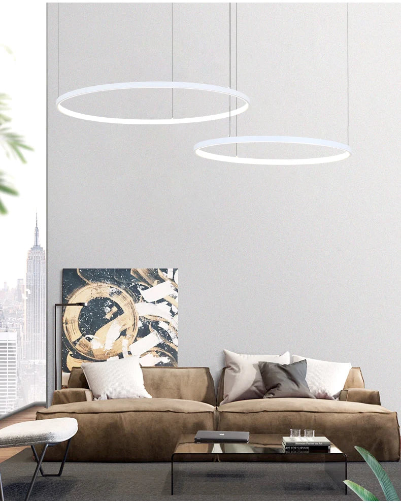 MZXFA Modern LED Pendant Chandelier | Brightness Dimmable, 40–100cm Ring Light