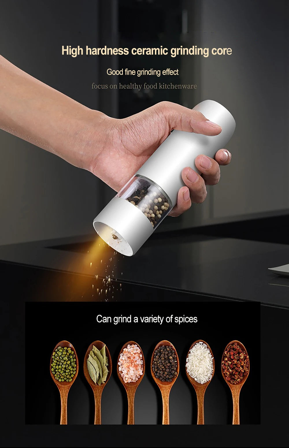 Rechargeable Electric Salt & Pepper Grinder – Adjustable Coarseness with LED & USB-C
