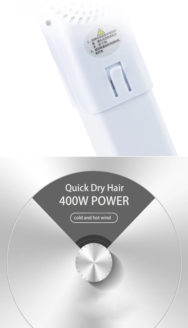UMAY Portable Cordless Hair Dryer RX-010 – 400W Thermostatic Hot & Cold Wind, Travel-Ready