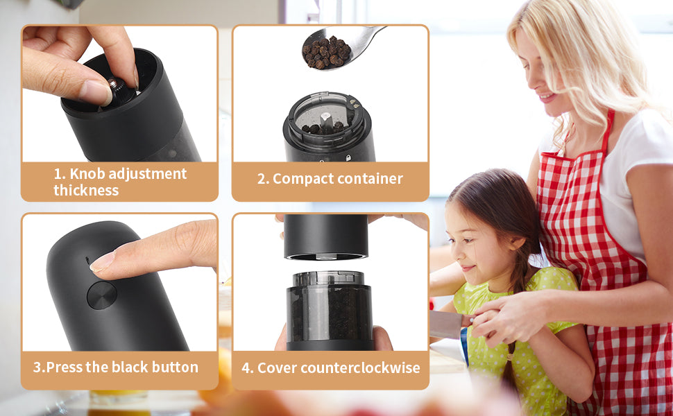 Rechargeable Electric Salt & Pepper Grinder – Adjustable Coarseness with LED & USB-C