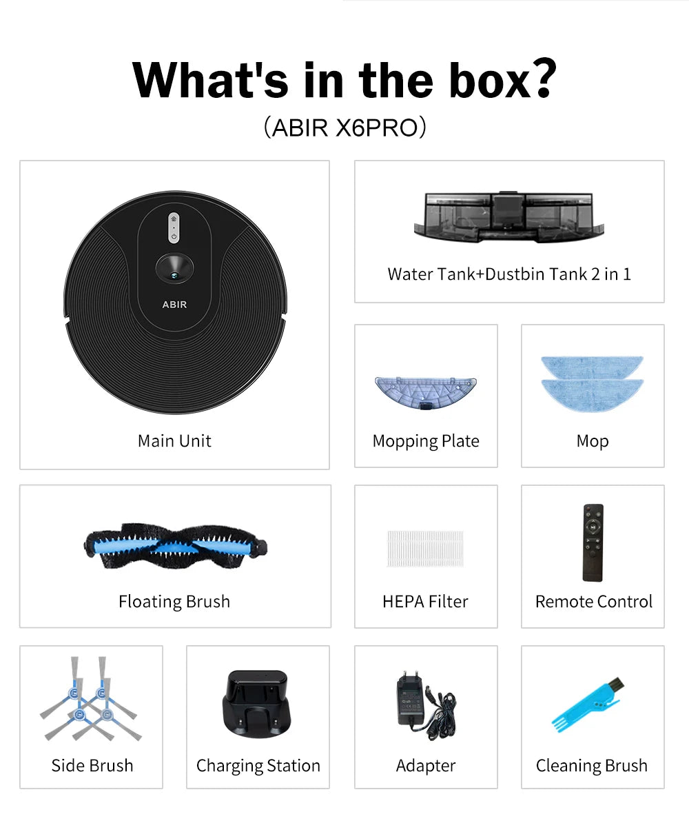 ABIR X6 Pro Robot Vacuum & Mop Combo – 6000Pa Power, Visual Mapping, Voice Control