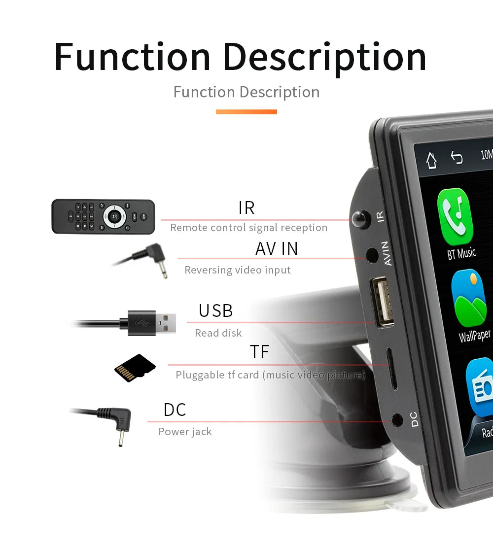 BQCC 7” Portable Wireless CarPlay & Android Auto MP5 Car Playe
