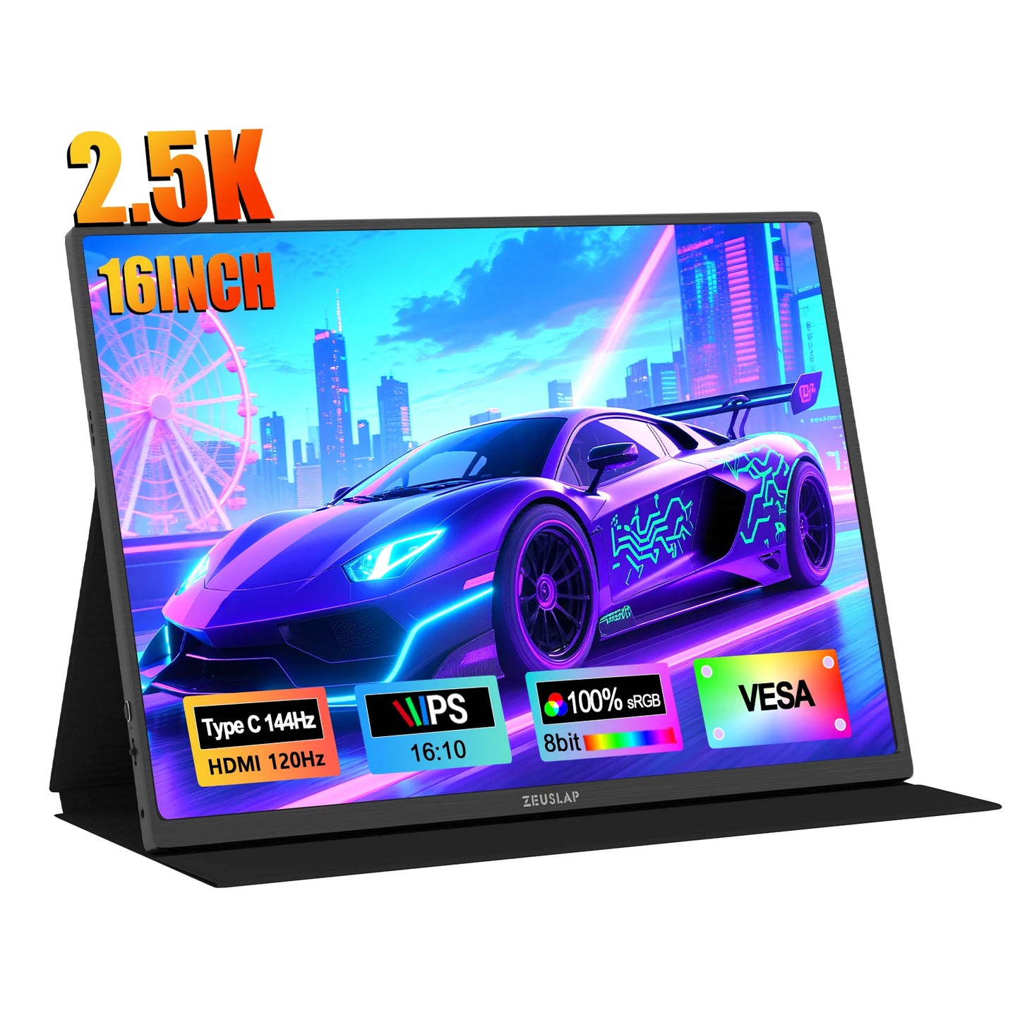 EUSLAP P16K 16 Inch QHD Portable Monitor | 144Hz 16:10 IPS | 500 Nits HDR500 | USB-C / HDMI