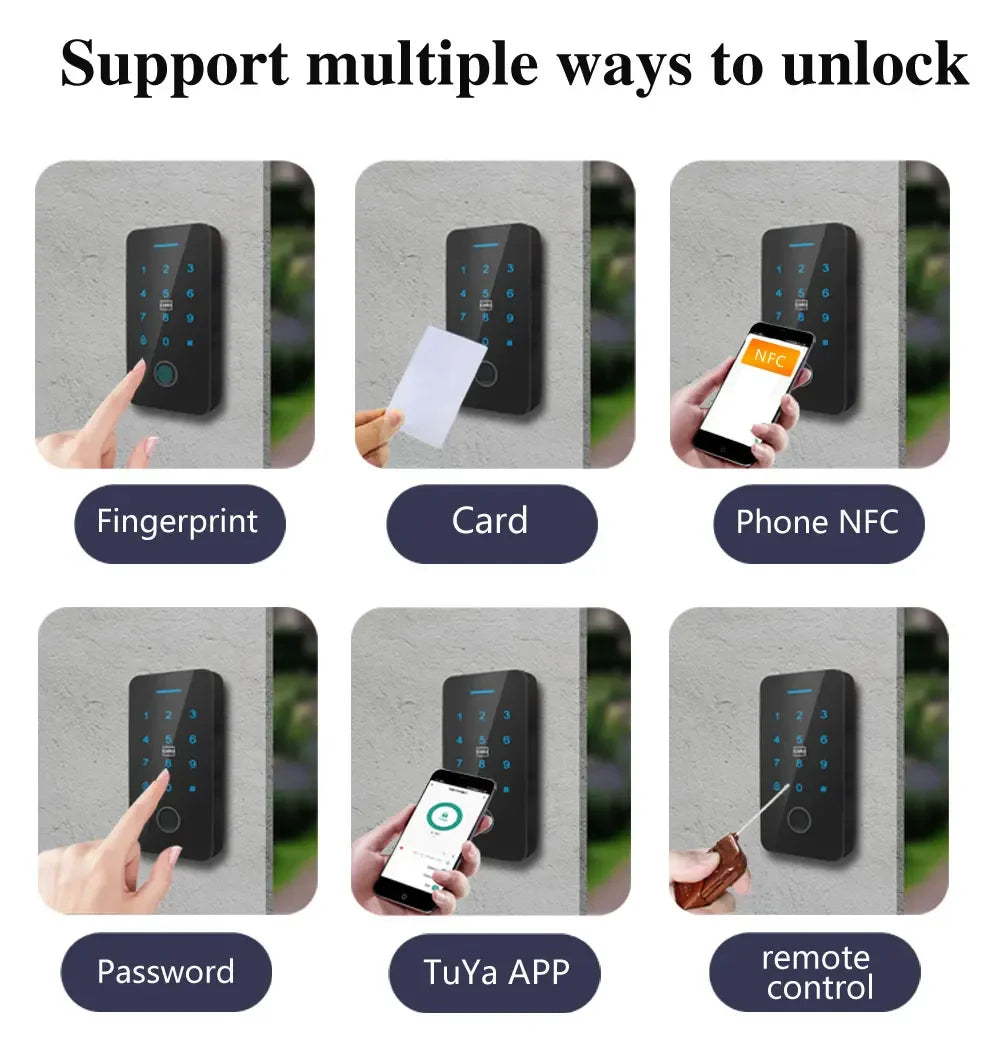 Smart Access Control Keypad with Fingerprint – Tuya App, IP67 Outdoor RFID Panel