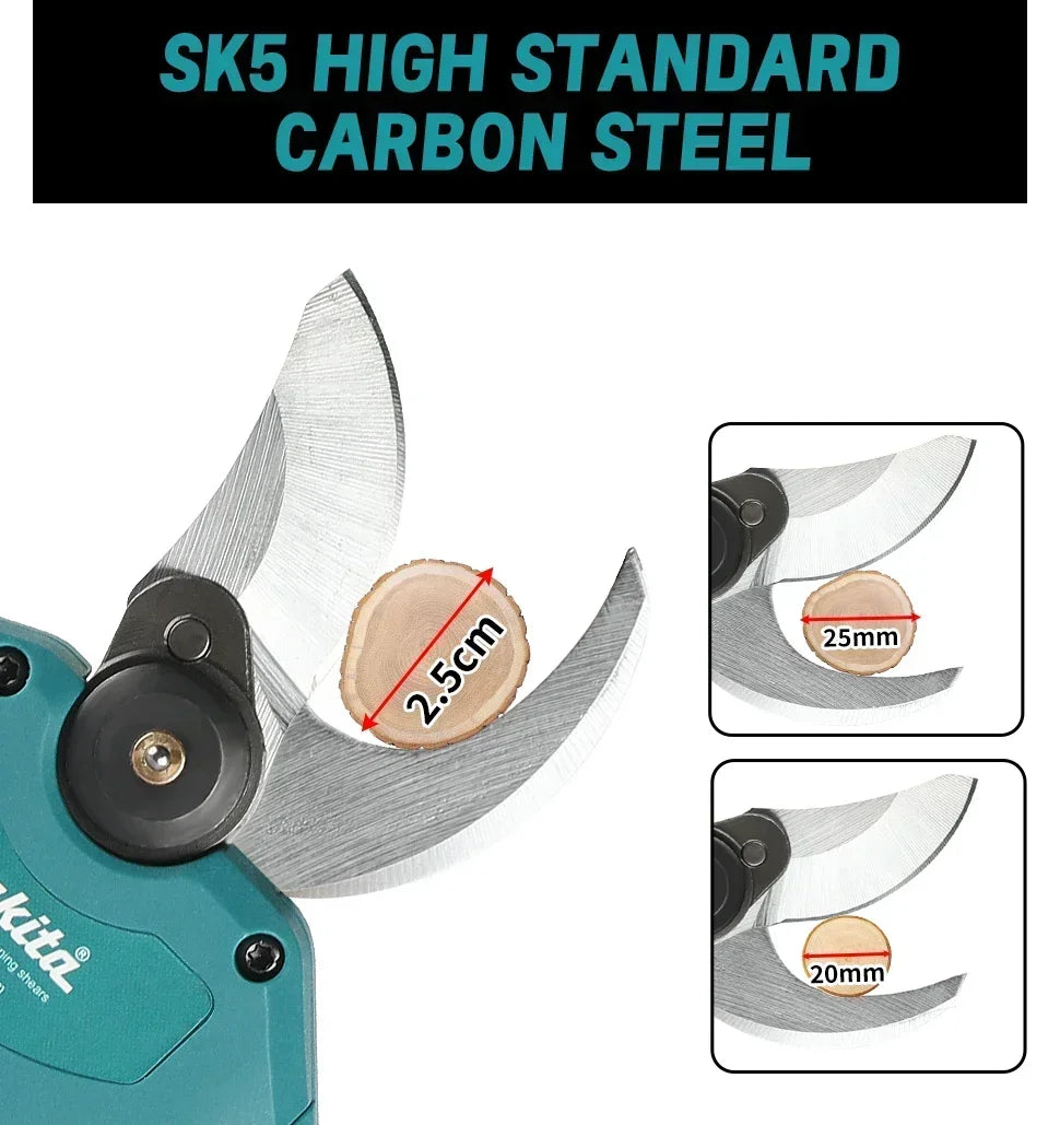 Makita Cordless Electric Pruning Shears 18V – Brushless Motor, SK5 Steel Blade, LCD Display