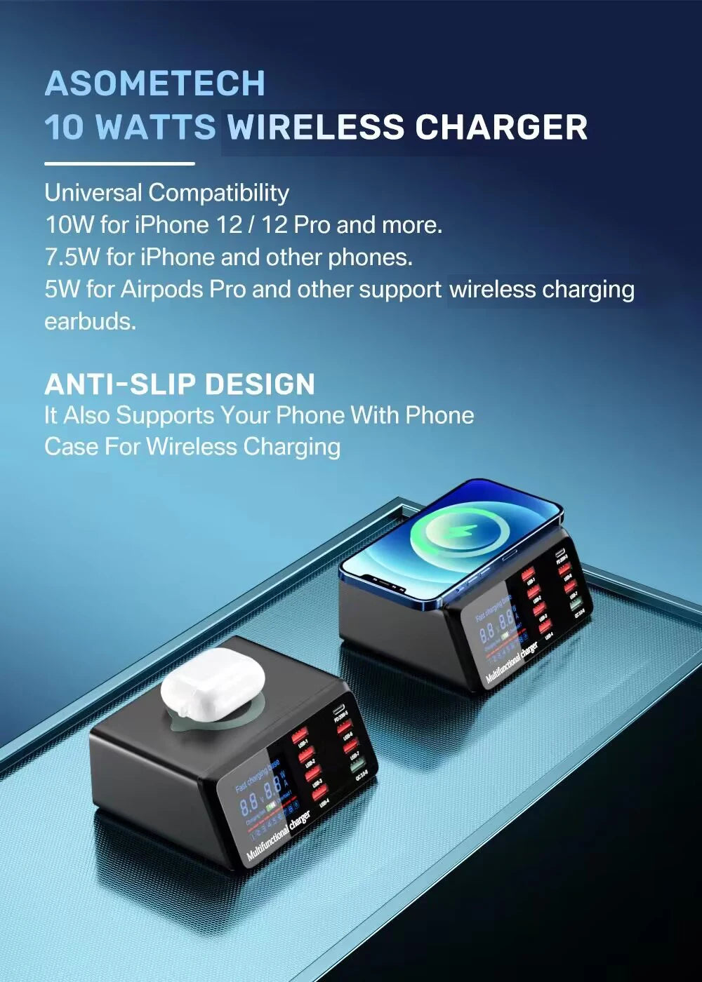 100W USB-C PD Desktop Charging Station with Wireless Charging & Display