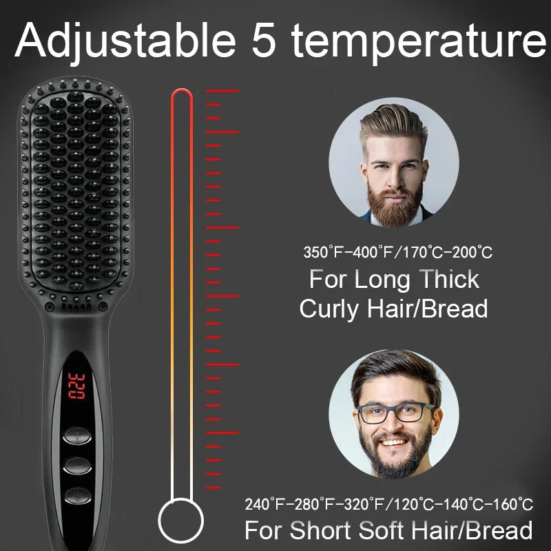 Electric Beard & Hair Straightener Brush – Anti-Scald Ceramic Heated Styling Comb