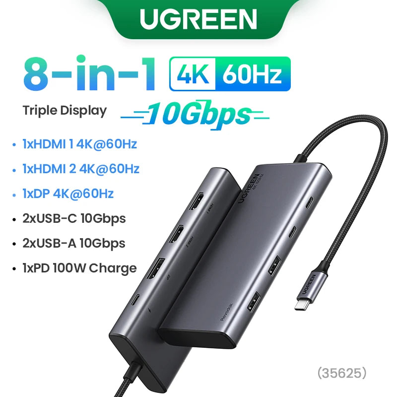8-in-1 USB-C Docking Station – Triple 4K Display, 100W PD, 10Gbps Hub