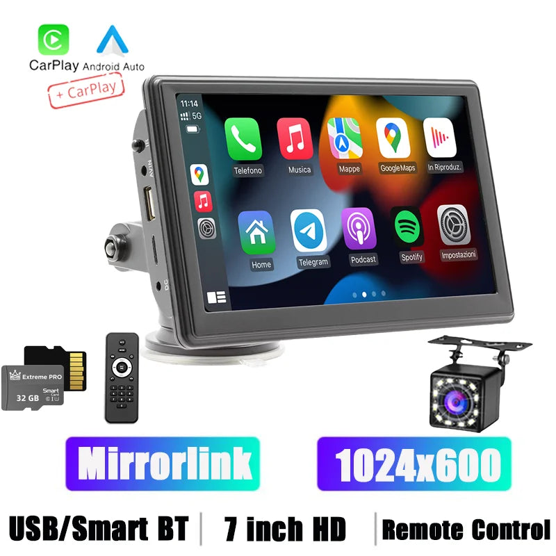 BQCC 7” Portable Wireless CarPlay & Android Auto MP5 Car Playe