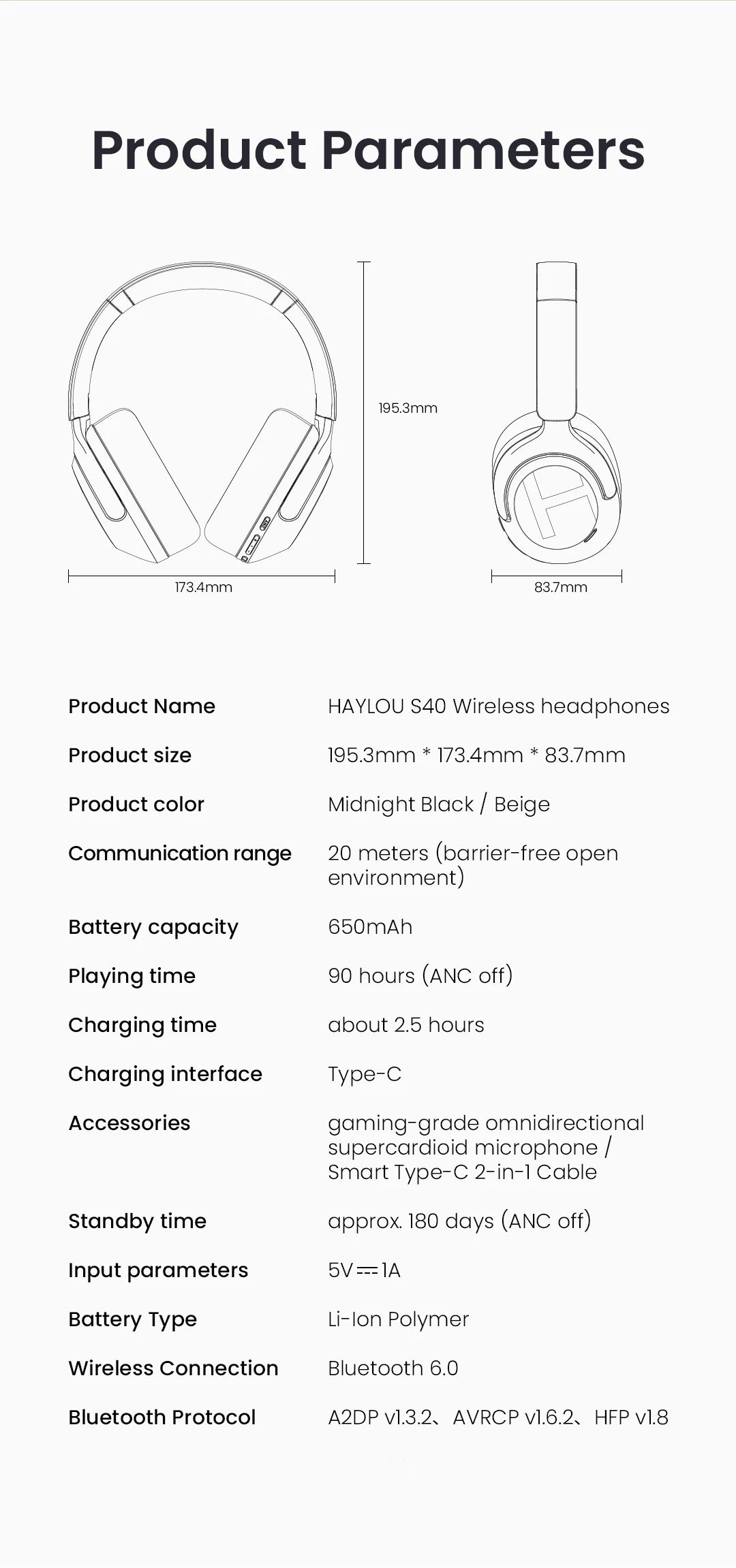 S40 ANC Wireless Headphones – 50dB Noise Cancelling, LDAC, 90H Battery