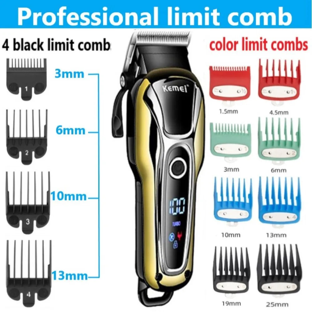 Kemei KM-1990 Electric Hair Trimmer – Digital Display, Fast Charging, Wet & Dry
