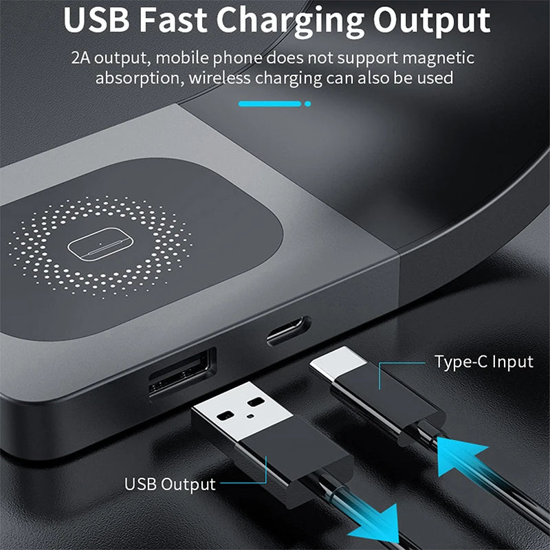 4-in-1 Metal Magnetic Wireless Charger 15W for iPhone, Watch & AirPods