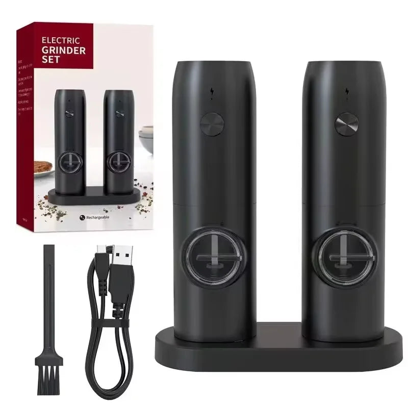 OLOEY Rechargeable Electric Salt & Pepper Grinder Set – Adjustable Coarseness with LED & Charging Base
