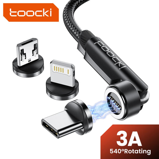 3A Magnetic USB Cable – 360°+180° Rotating Fast Charge for Phones & Tablets
