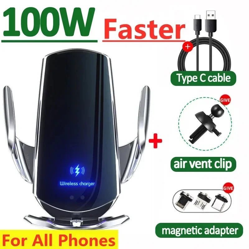 VIKEFON Qi 100W Wireless Car Fast Charger with Cooling Fan & One-Hand Operation