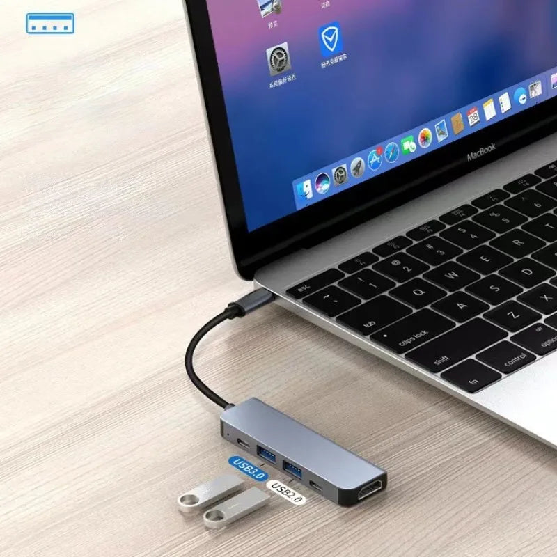 USB-C Hub to 4K HDMI Adapter – 5-in-1 Type-C Dock with PD Charging & Card Reader