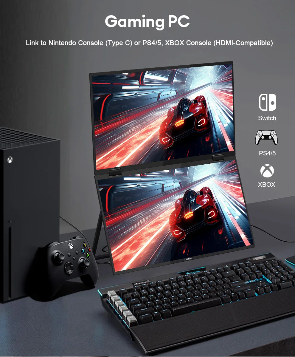 ZEUSLAP Z15W 15.6″ Dual Portable Monitor | FHD 1080P IPS | 100% sRGB | Thunderbolt/USB-C Foldable Screen