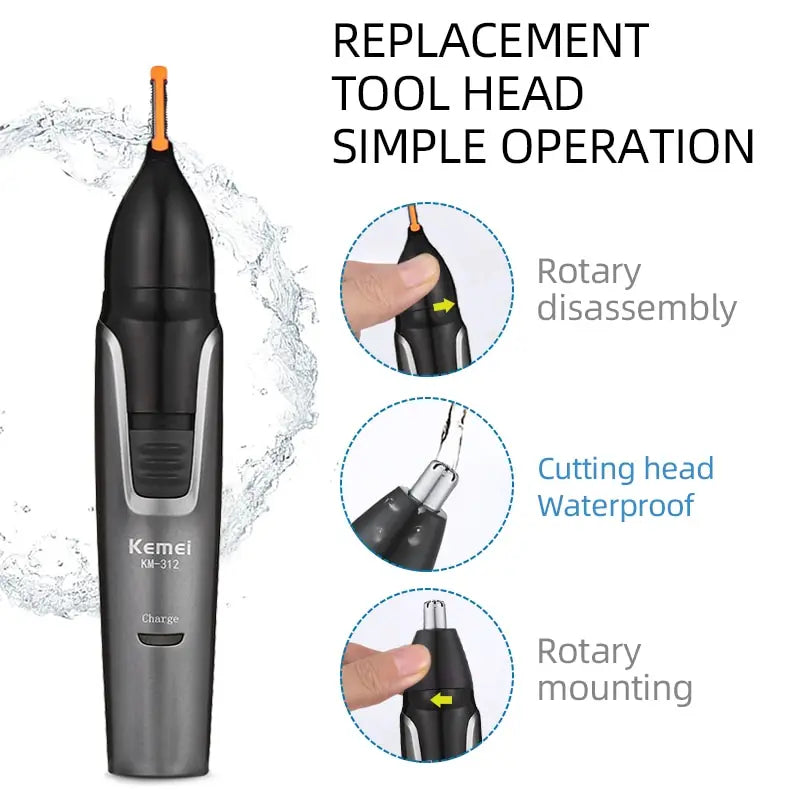 Kemei KM-312 Nose, Beard & Eyebrow Trimmer – Compact Rechargeable Groomer