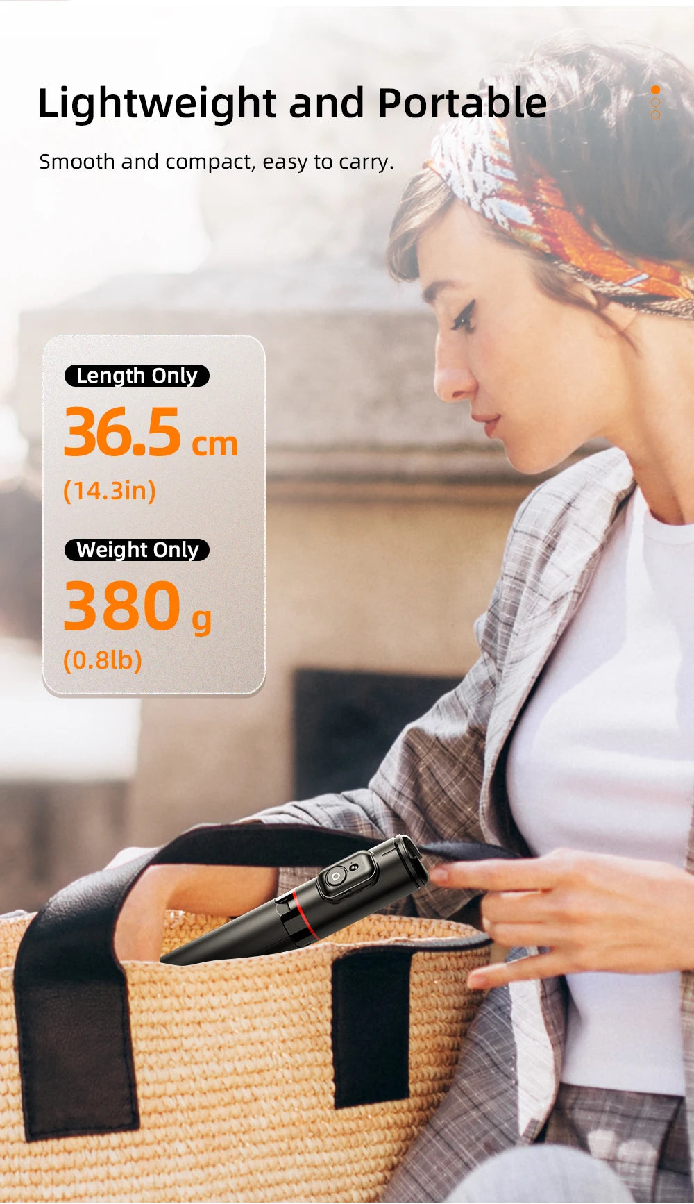 Hidden-Design Bluetooth Selfie Stick Tripod 183cm with Cold Shoe