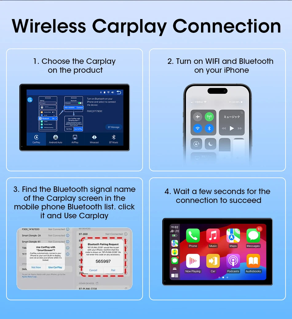 Jansite Smart Car Monitor with Wireless CarPlay & Android Auto – 7–9 Inch