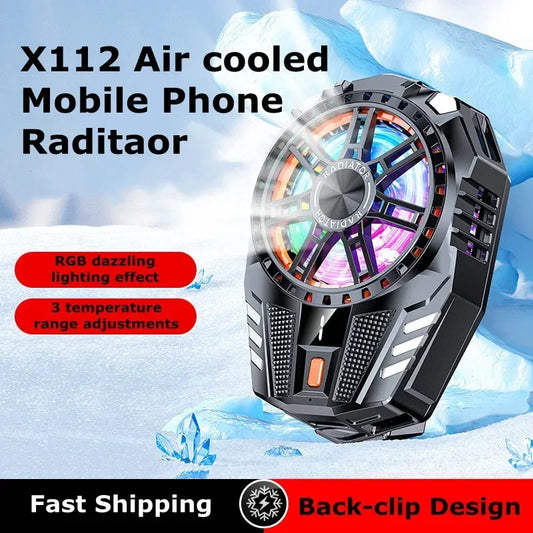 X112 Mobile Phone Game Cooler – Air-Cooled RGB Back Clip for iPhone & Android