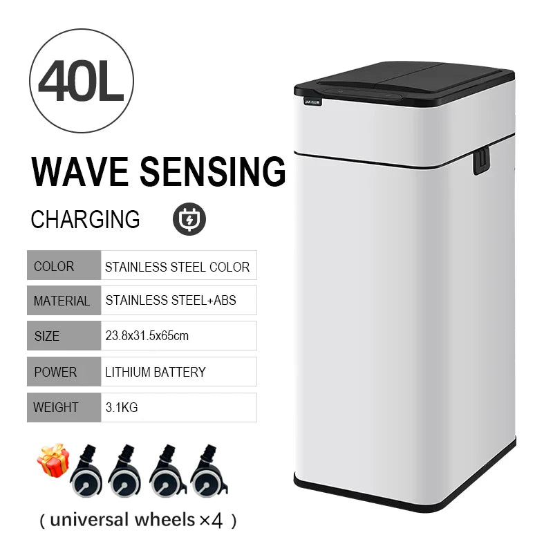 mart Stainless Steel Trash Can 20–60L – Touchless Sensor Kitchen Bin with Wheels