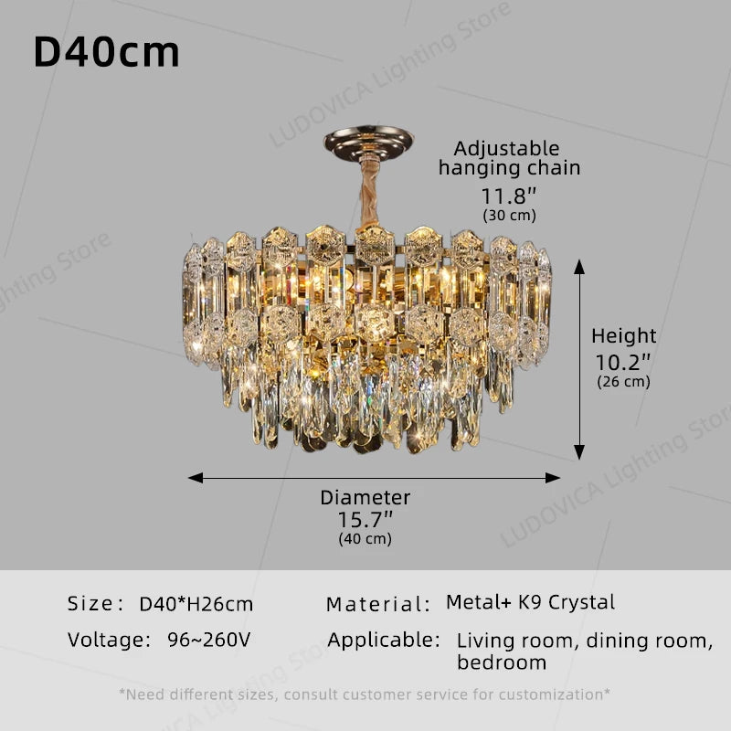 LUDOVICA Crystal LED Chandelier | Elegant Pendant Light for Bedroom & Dining