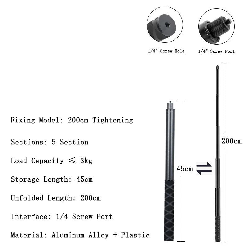 Adjustable Aluminum Selfie Stick for Insta360, GoPro & DJI Action