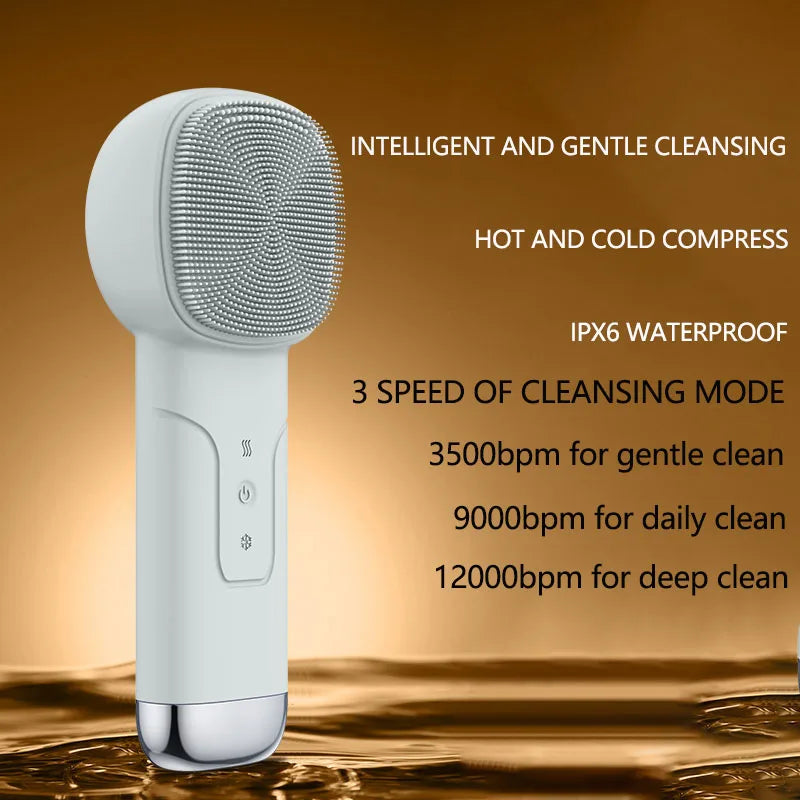 Alwafore Rechargeable Silicone Facial Cleansing Brush with Hot & Cold Compress – IPX6 Waterproof Deep Clean Tool