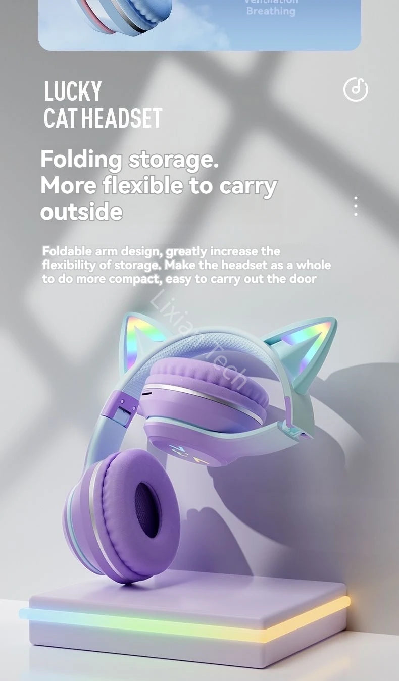 Over-Ear ANC Headset with RGB Cat Ears – Wired & Wireless, Gaming Mode