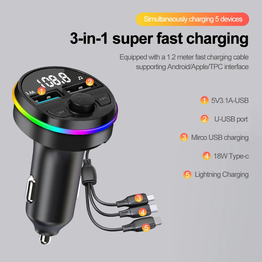 Car Bluetooth FM Transmitter with Dual USB Phone Charger – Hands-Free Music & Calls (12V, CE Certified)