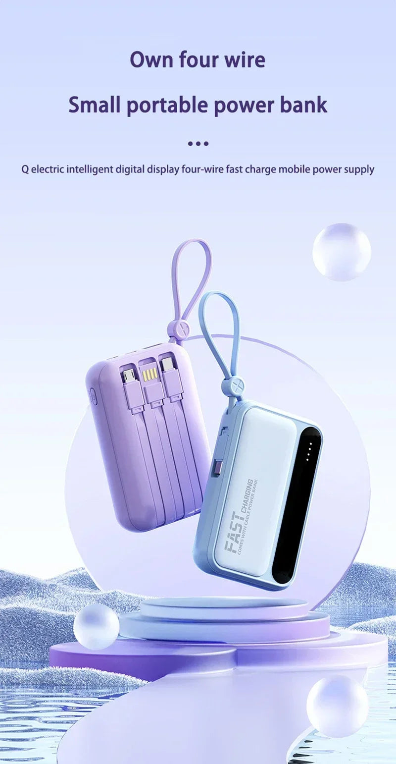 High-Capacity Power Bank 120W – Built-in 4 Cables, Digital Display (10000mAh / 30000mAh / 50000mAh)