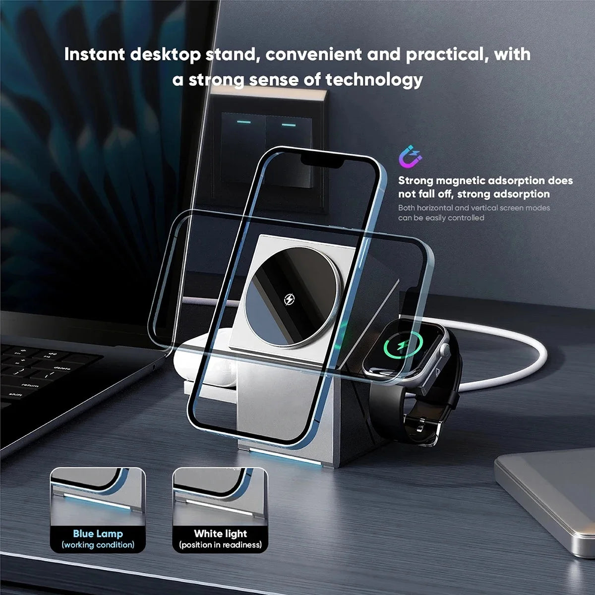 15W Qi2 Magnetic Wireless Charging Station for iPhone, Apple Watch & AirPods