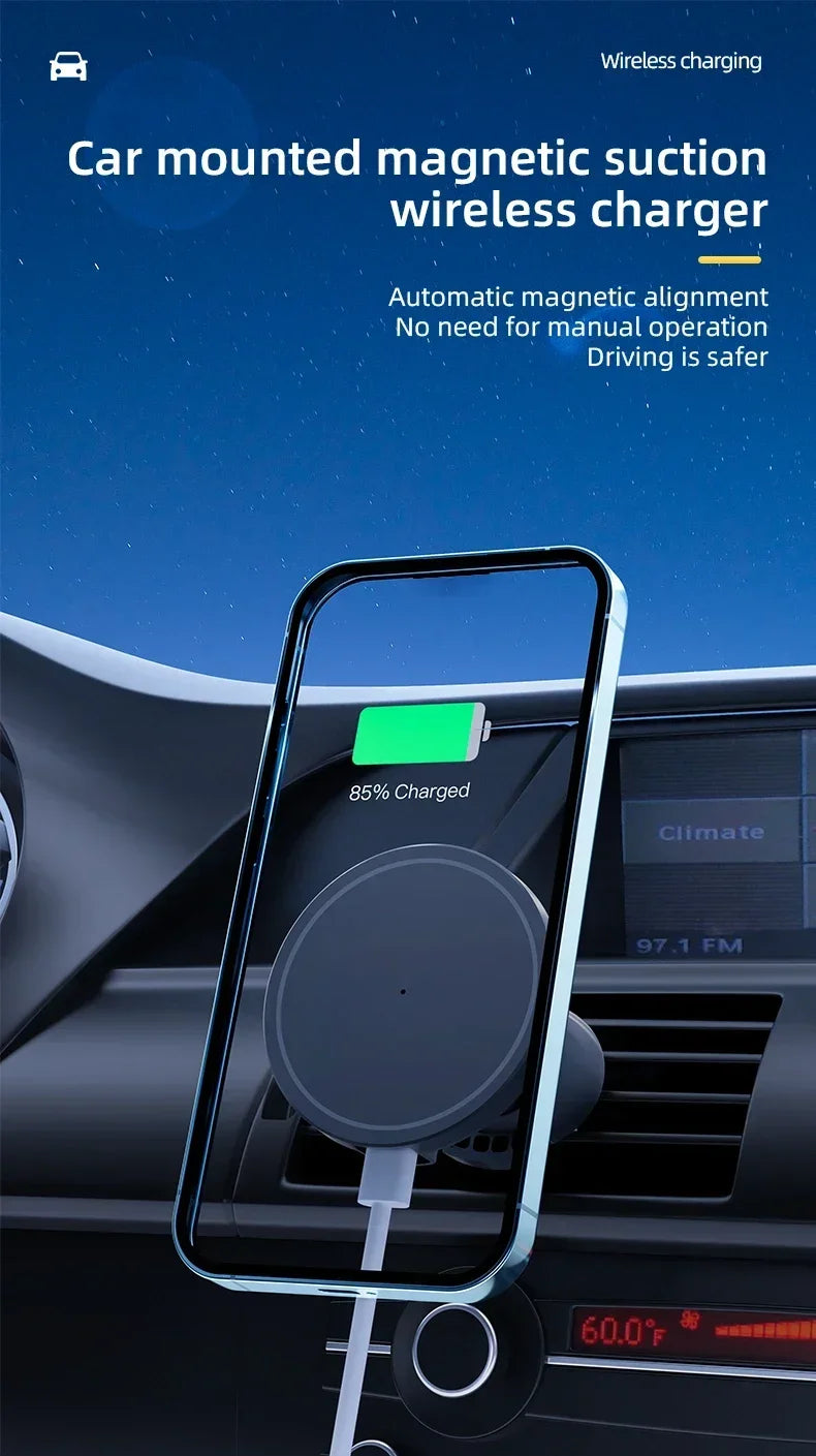 30W MagSafe-Style Car Charger – Magnetic Air Vent Phone Mount