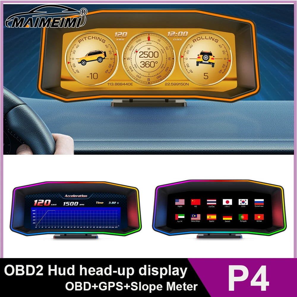 MAIMEIMI P4 OBD2 + GPS Head-Up Display – Smart Digital Speedometer, Fuel Consumption & Car Diagnostic HUD